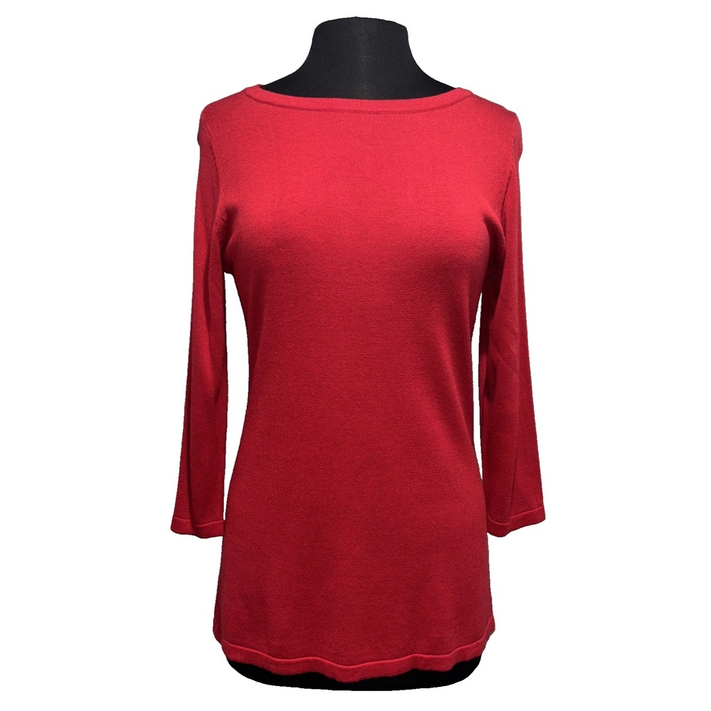 NEW Blue Sky Bamboo Cotton‎ Light Knit Sweater Size Med Red Long 3/4 Sleeve